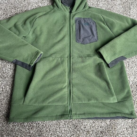 The North Face Jacket Mens XXL Green Full Zip Hood Fleece Sweater JacketOutdoors - Picture 5 of 11